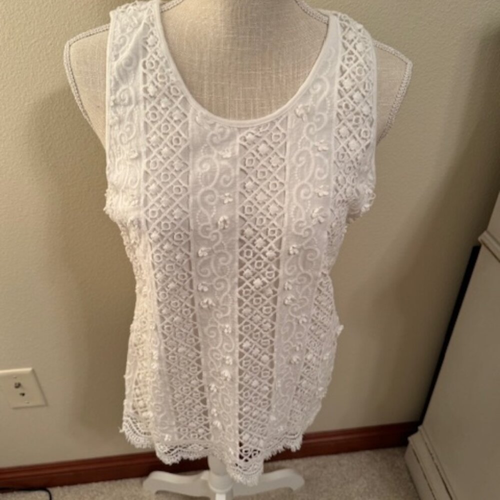 White Crochet Sleeveless Cotton Top